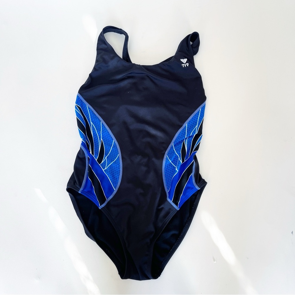 TYR Black with Blue Trim Performance Swimsuit